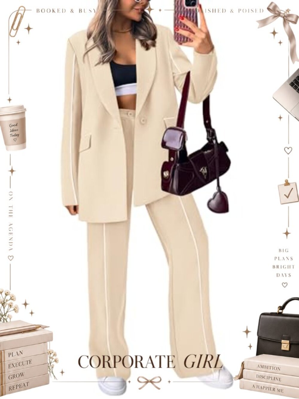 Women's Fall 2-Piece Blazer Outfit Business Casual Oversized Suit Set